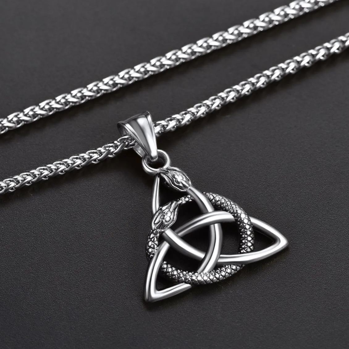 FaithHeart Celtic Trinity Knot Snake Pendant Necklace For Men FaithHeart