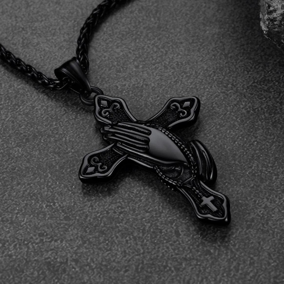 FaithHeart Praying Hands Cross Necklace For Men FaithHeart