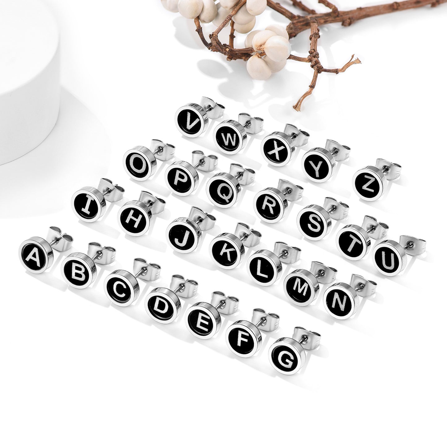 FaithHeart Black Enamel Initial Stud Earrings For Men FaithHeart