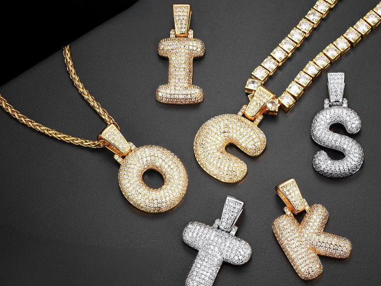 CZ Diamond Bubble Letter Necklaces