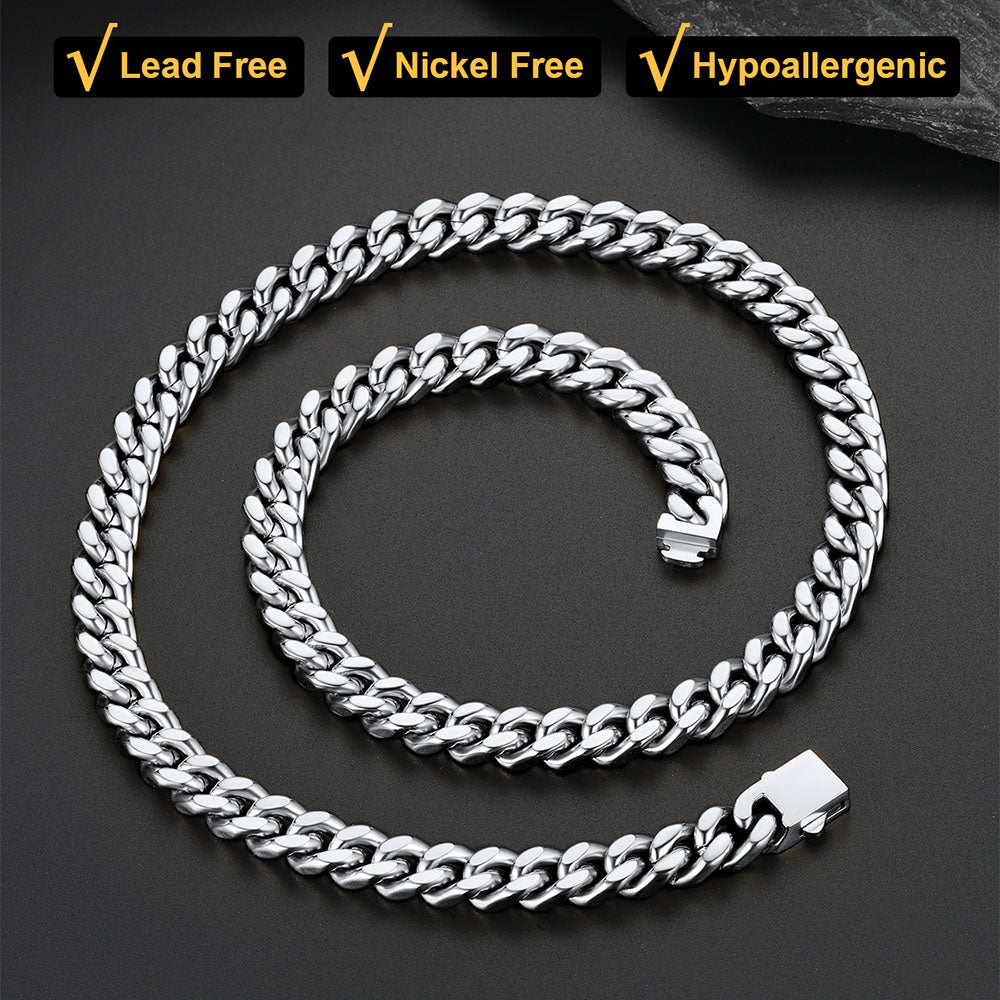 9mm stainless steel Cuban link chain close-up