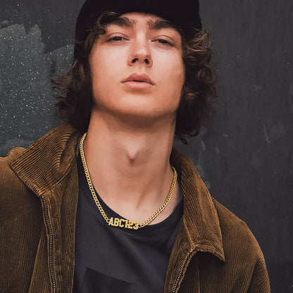 Man Wearing Custom Name Cuban Chain Necklace