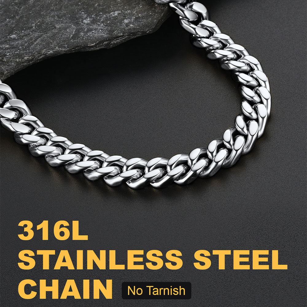 9mm Miami Cuban Link Chain Necklace Set for Men in silver