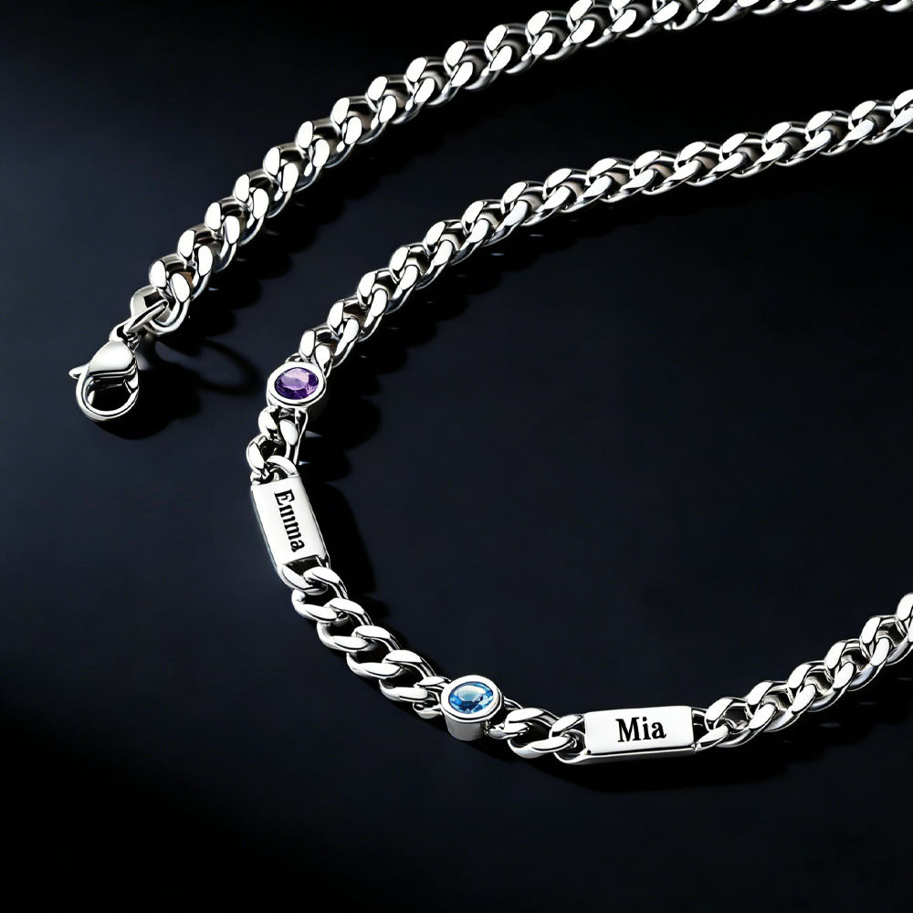  5mm Custom Name Cuban Chain Necklace with Birthstone