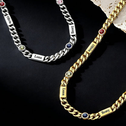  5mm Custom Name Cuban Chain Necklace with Birthstone