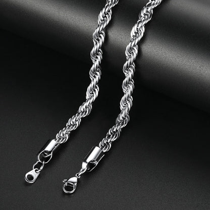 Twisted  Rope Chain Link Necklace for Men Women, 3MM Width