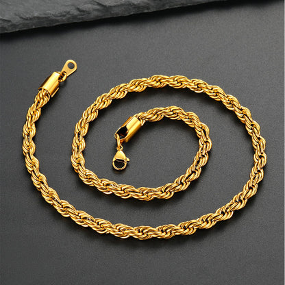 Twisted  Rope Chain Link Necklace for Men Women, 3MM Width