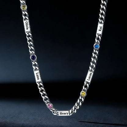  5mm Custom Name Cuban Chain Necklace with Birthstone