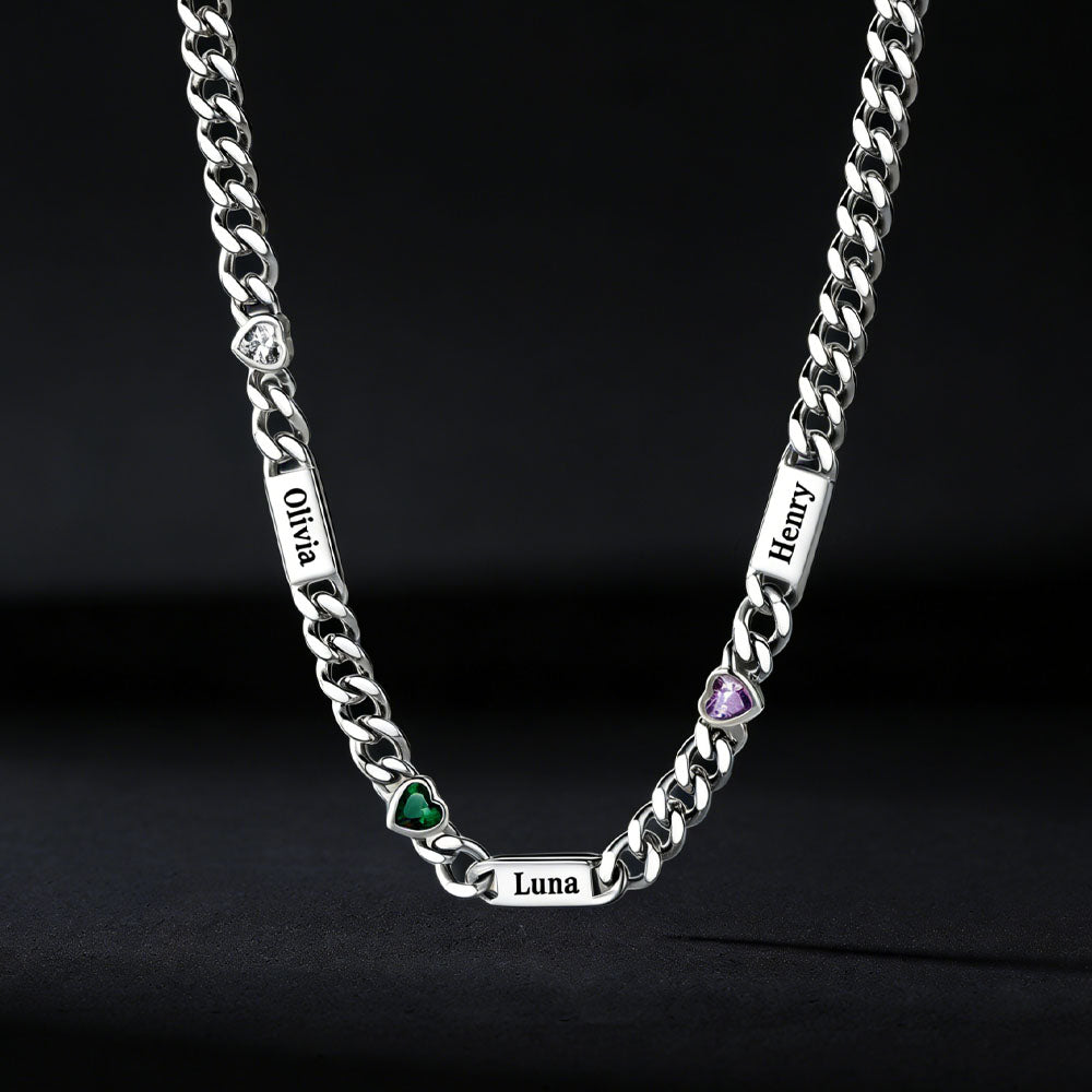  5MM Width Name Heart-shaped Birthstone Cuban Chain Necklace