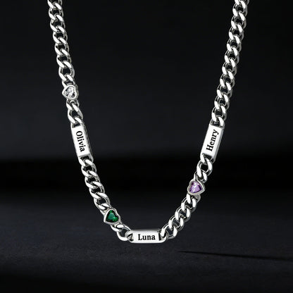  5MM Width Name Heart-shaped Birthstone Cuban Chain Necklace