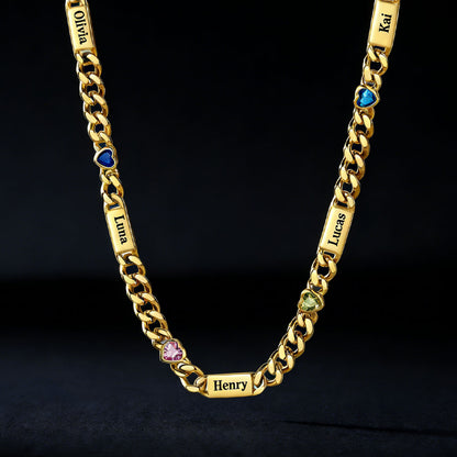  5MM Width Name Heart-shaped Birthstone Cuban Chain Necklace
