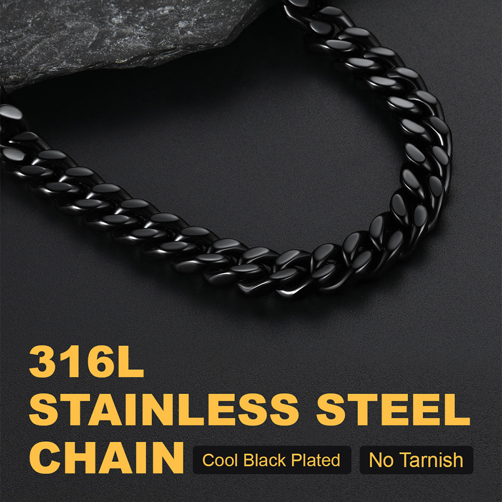 Black 9mm Miami Cuban Link Chain Necklace