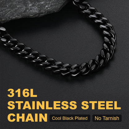 Black 9mm Miami Cuban Link Chain Necklace