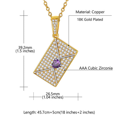 Persoanlised Picture CZ Envelop Necklace with Birthstone Gifts for Women
