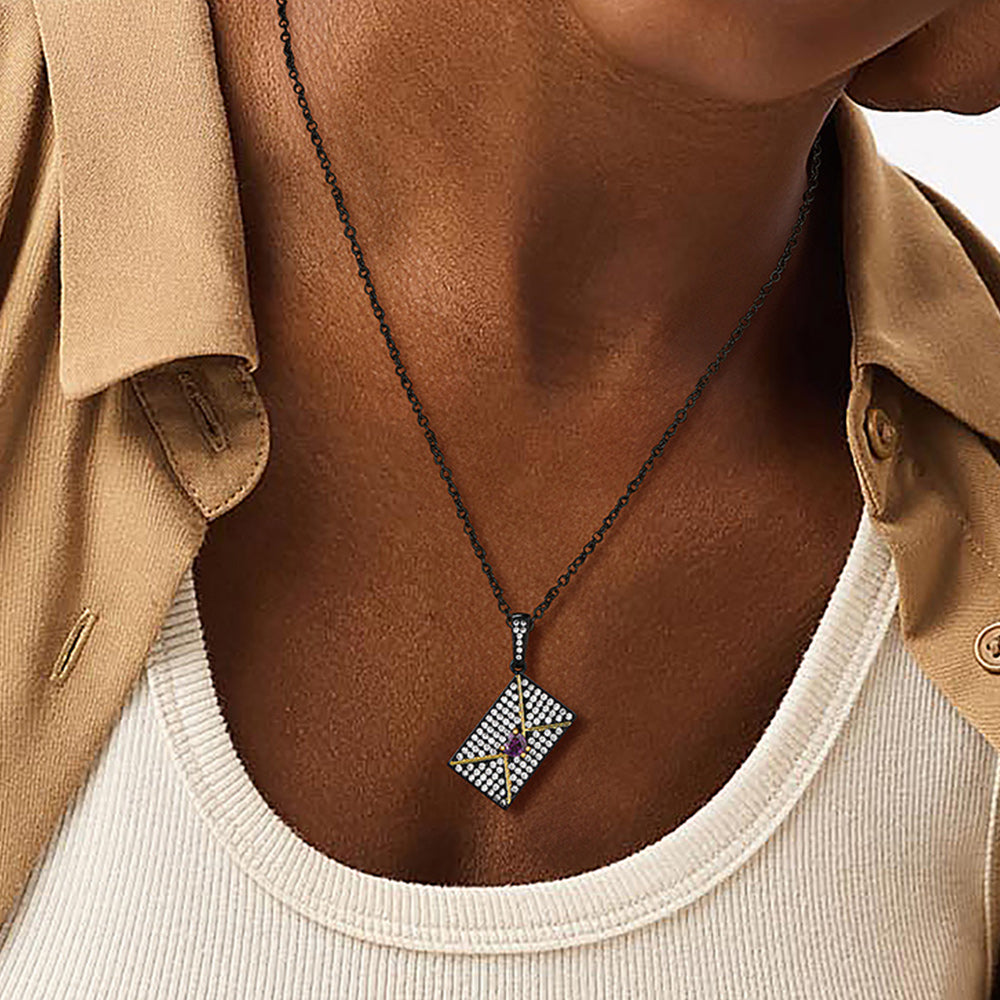 Persoanlised Picture CZ Envelop Necklace with Birthstone Gifts for Women