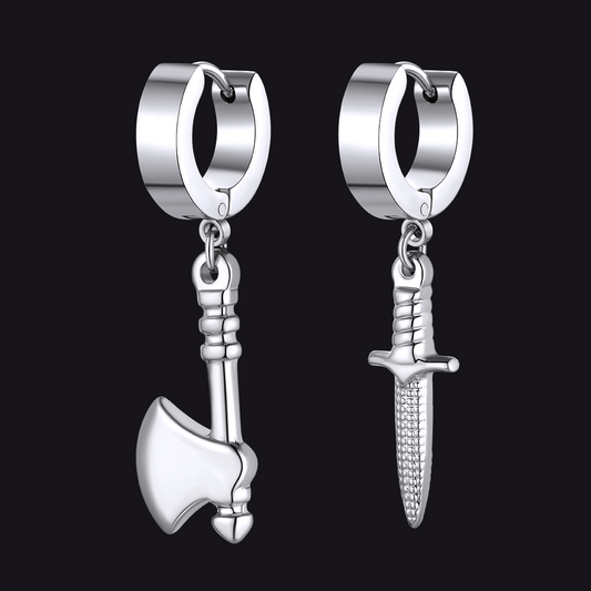 Battle Axe Dagger Punk Dangle Hoop Earring For Men