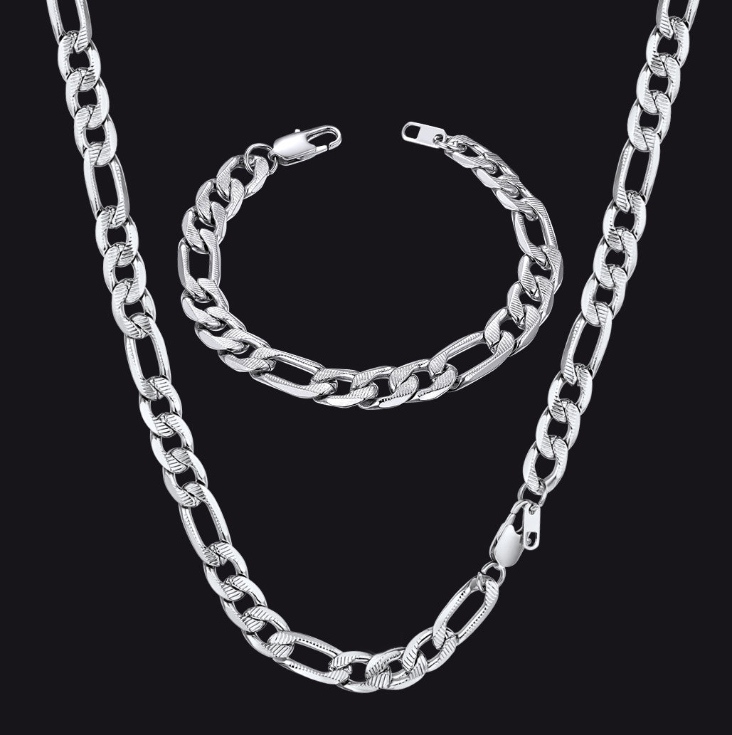 10mm Figaro Chain & Bracelet Bundle Set for Men
