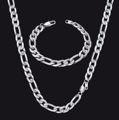 10mm Figaro Chain & Bracelet Bundle Set for Men