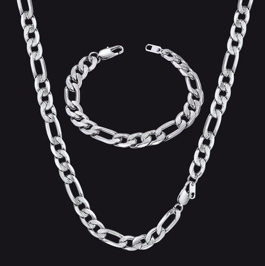 10mm Figaro Chain & Bracelet Bundle Set for Menimg