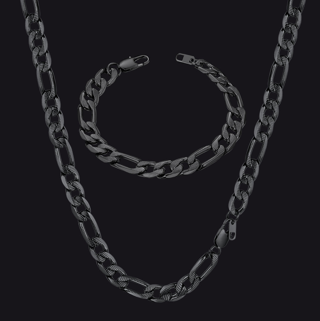 10mm Figaro Chain & Bracelet Bundle Set for Men