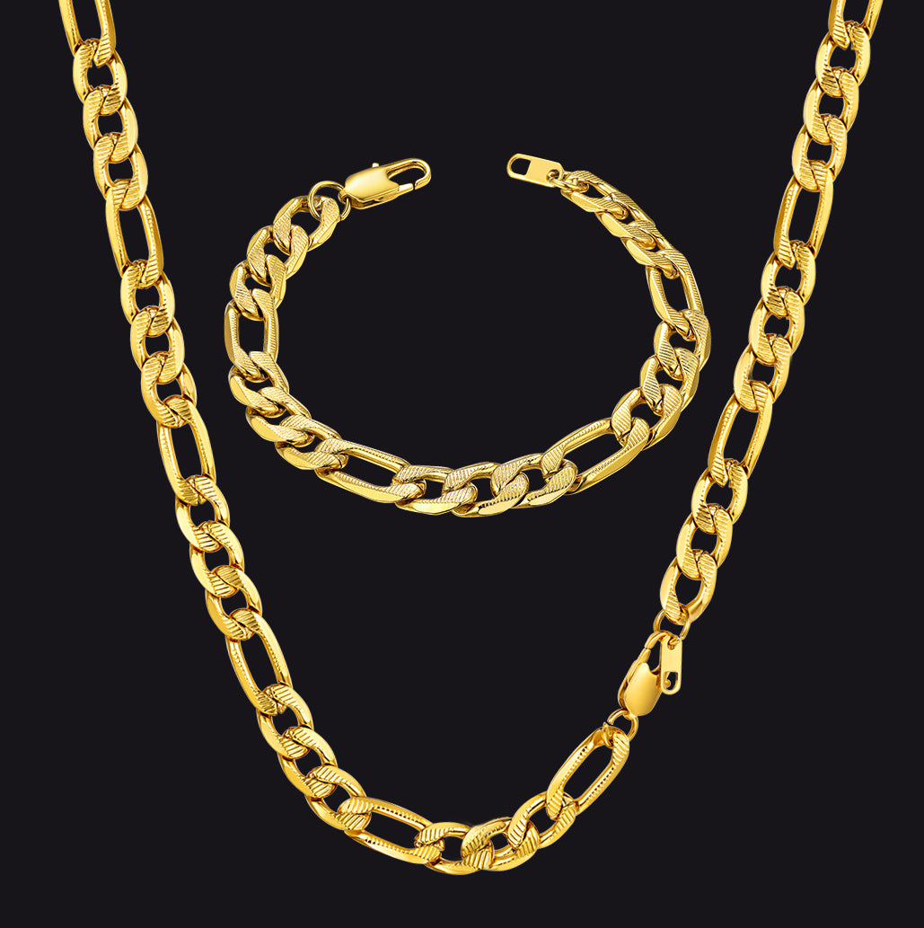 10mm Figaro Chain & Bracelet Bundle Set for Men