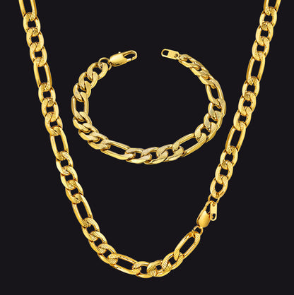 10mm Figaro Chain & Bracelet Bundle Set for Men