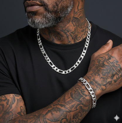 10mm Figaro Chain & Bracelet Bundle Set for Men