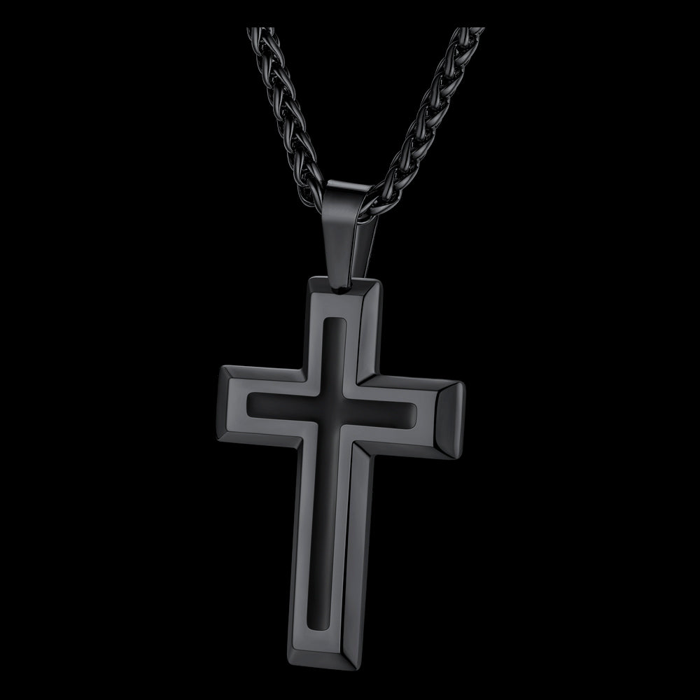 FatihHeart Men's Enamel Cross Pendant Necklace Stainless Steel FaithHeart