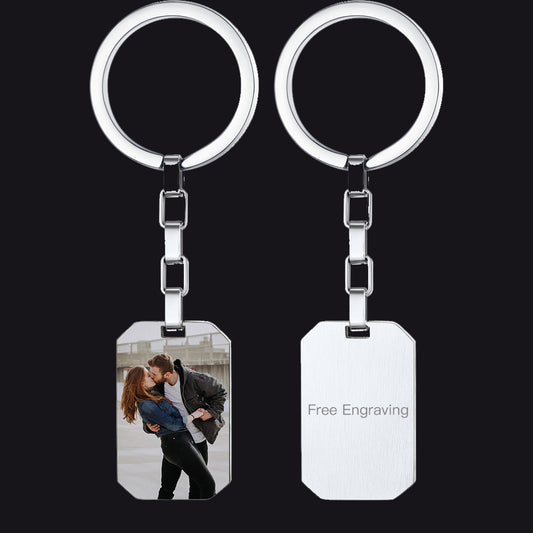 Personalized Photo Stainless Steel Dog Tags Keychain With Engraving FaithHeart Jewelry