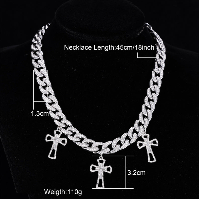 12MM Hip Hop CZ Cuban Link Chain Necklace with Cross Charms for Men Size cart 