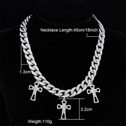 12MM Hip Hop CZ Cuban Link Chain Necklace with Cross Charms for Men Size cart 