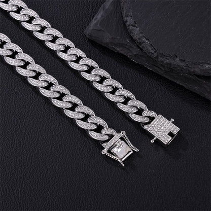 12MM Hip Hop CZ Cuban Link Chain Necklace with Cross Charms for Men