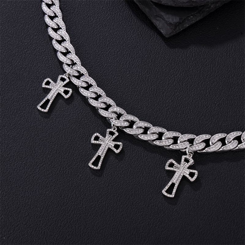 12MM Hip Hop CZ Cuban Link Chain Necklace with Cross Charms for Men Father