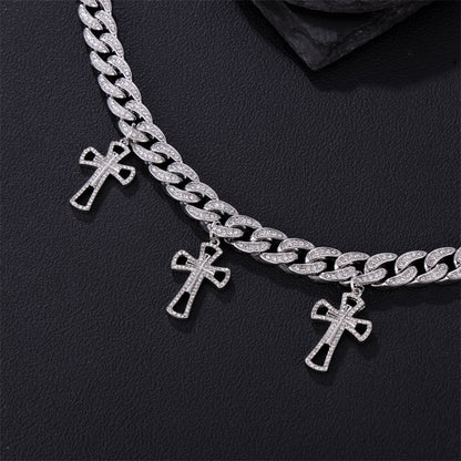 12MM Hip Hop CZ Cuban Link Chain Necklace with Cross Charms for Men Father