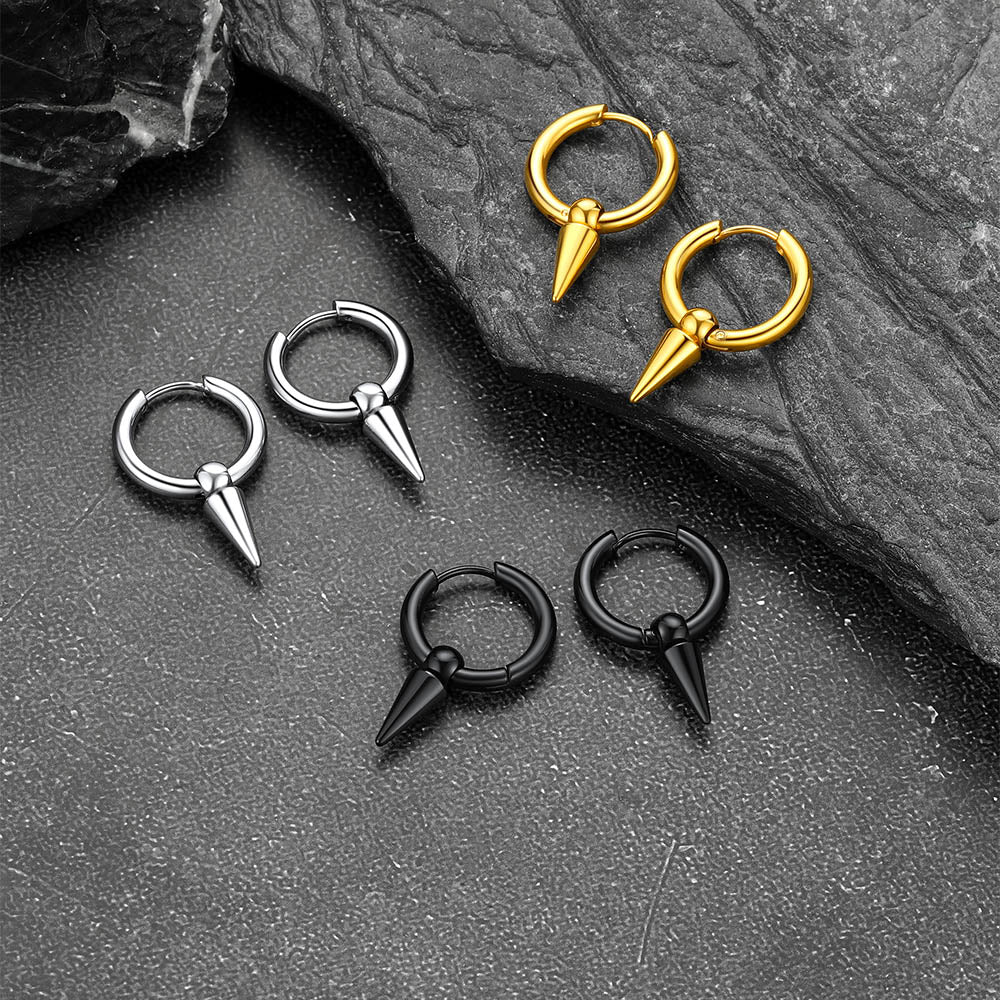 Punk Spike Huggie Hoop Earrings in Stainless Steel