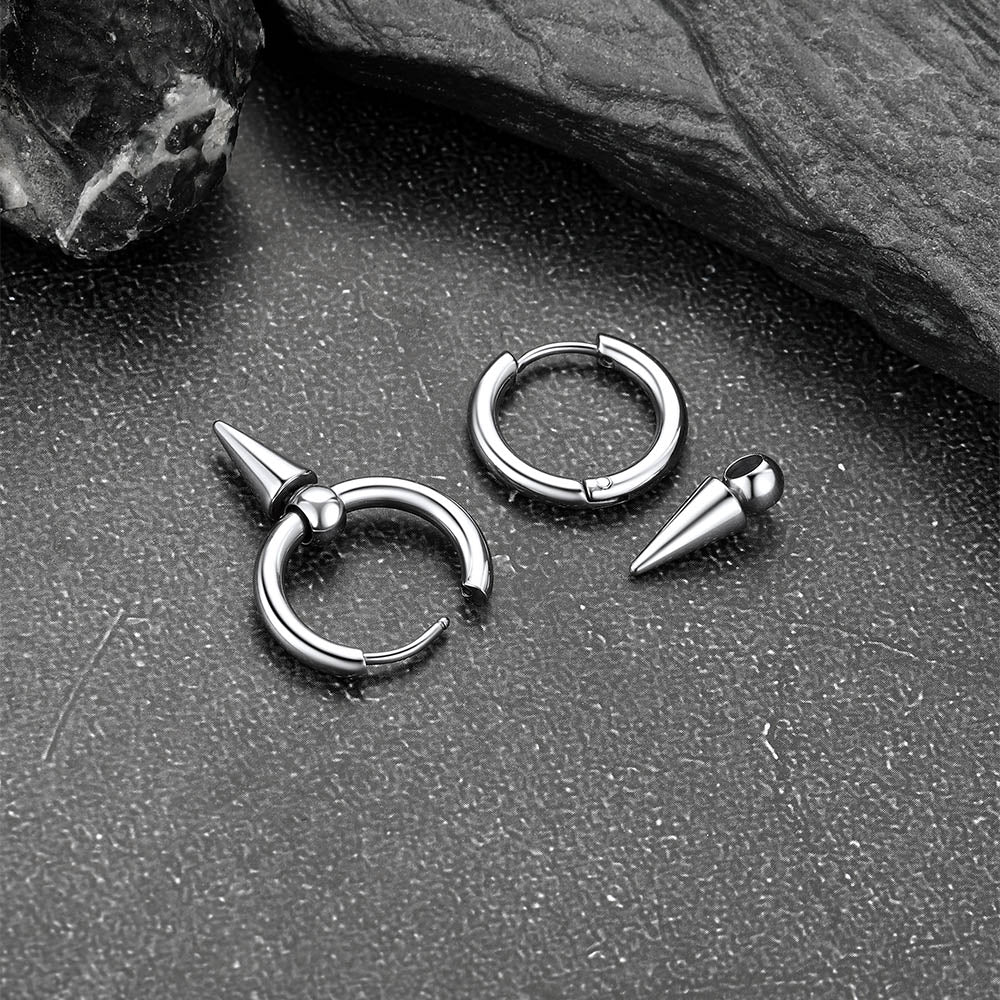 Punk Spike Huggie Hoop Earrings in Stainless Steel