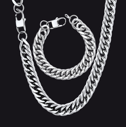 12mm Width Bold Cuban Chain & Bracelet Set for Men
