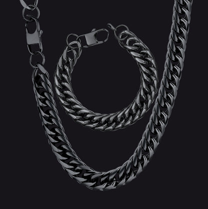 12mm Width Bold Cuban Chain & Bracelet Set for Men