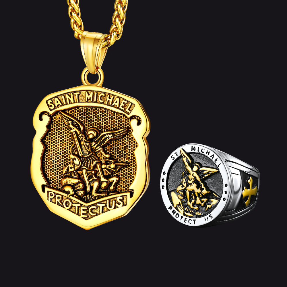 FaithHeart Set Of Archangel Saint Michael Necklace Rings FaithHeart Jewelry