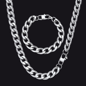 13mm Cuban Link Curb Chain & Bracelet Bundle Set for Men Boyfriend