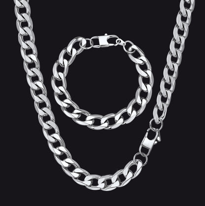 13mm Cuban Link Curb Chain & Bracelet Bundle Set for Men Boyfriend