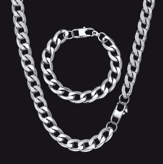 13mm Cuban Link Curb Chain & Bracelet Bundle Set for Men Boyfriendimg