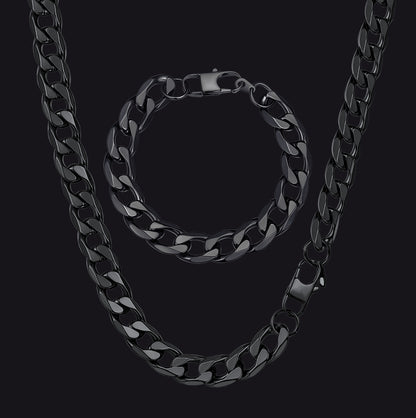 13mm Cuban Link Curb Chain & Bracelet Bundle Set for Men Boyfriend