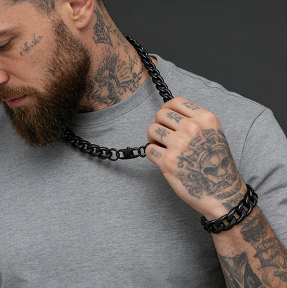 13mm Cuban Link Curb Chain & Bracelet Bundle Set for father Men Boyfriend 