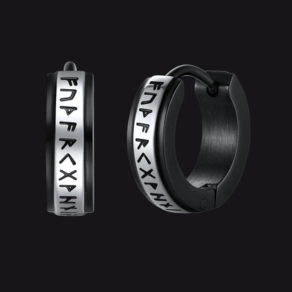Hoop earrings with a Viking rune on a black background