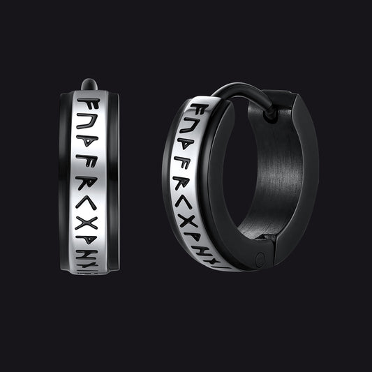 Hoop earrings with a Viking rune on a black backgroundimg