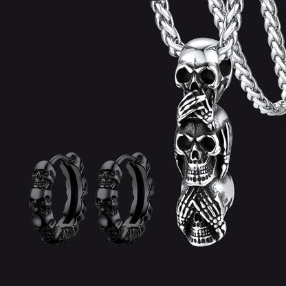 FaithHeart Set Of Skull Gothic Necklace Earrings FaithHeart Jewelry