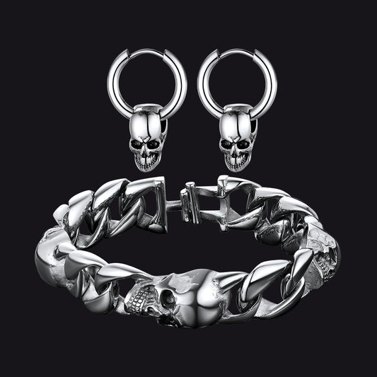FaithHeart Set Of Gothic Skull Bracelet Earrings FaithHeart Jewelry