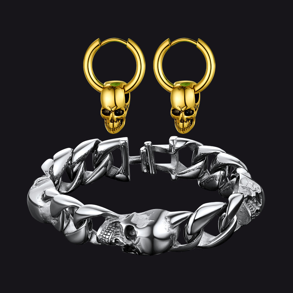 FaithHeart Set Of Gothic Skull Bracelet Earrings FaithHeart Jewelry