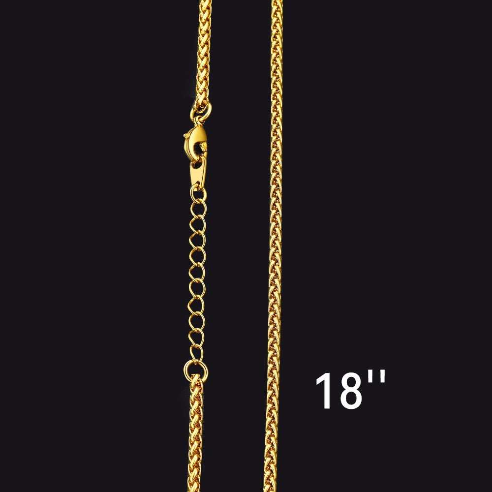 FaithHeart Stainless Steel Spiga Wheat Chain Necklace for Men Women,18''-30'' FaithHeart